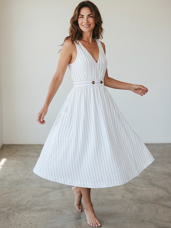Free People Dresses & Skirts - NWT- Free People Diana sleeveless striped midi shift Cotton Dress. Size medium